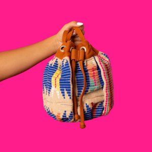 Amazing woven bag with gorgeous blue interior